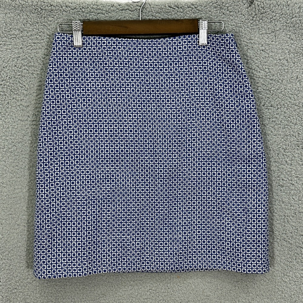 Boden Mini Skirt Womens 6R Blue White Geometric Square Print A-Line Office